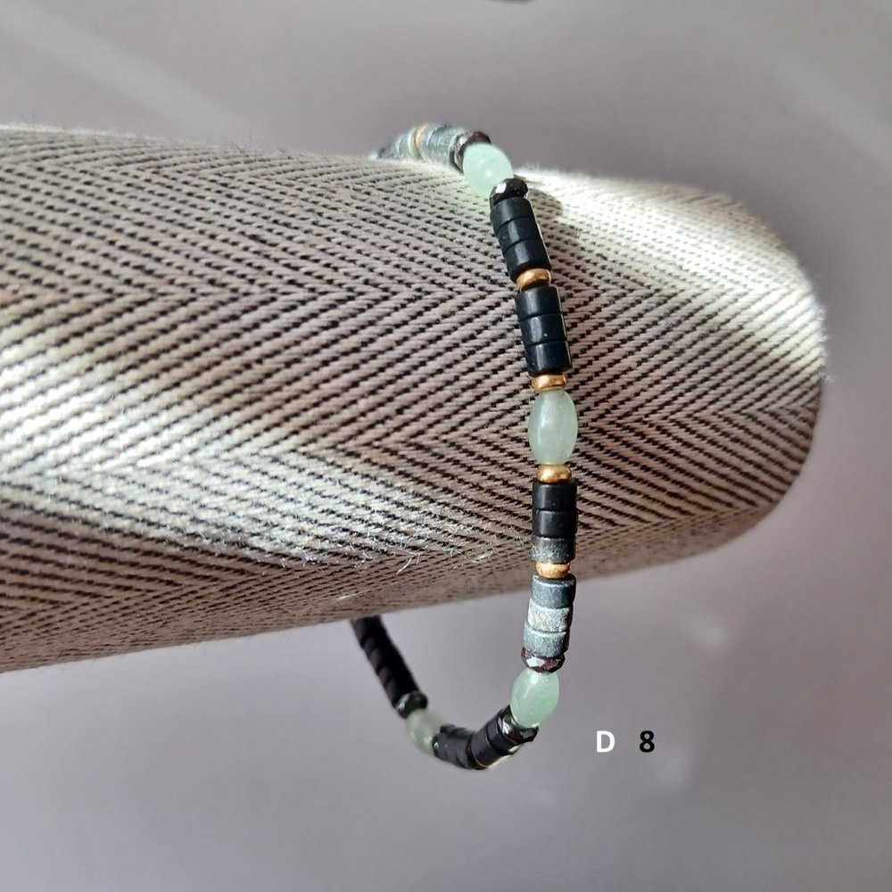 New men's 14 k gold filled with black onyx and green aventurine  stone bracelet